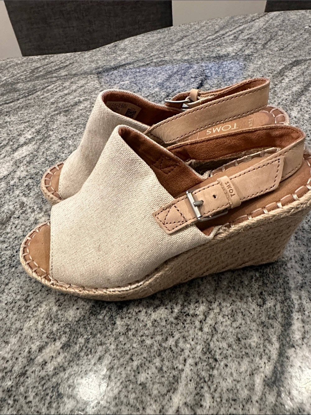 TOMS Beige Canvas Espadrille Slingback Wedge Sandals - Picture 2 of 5